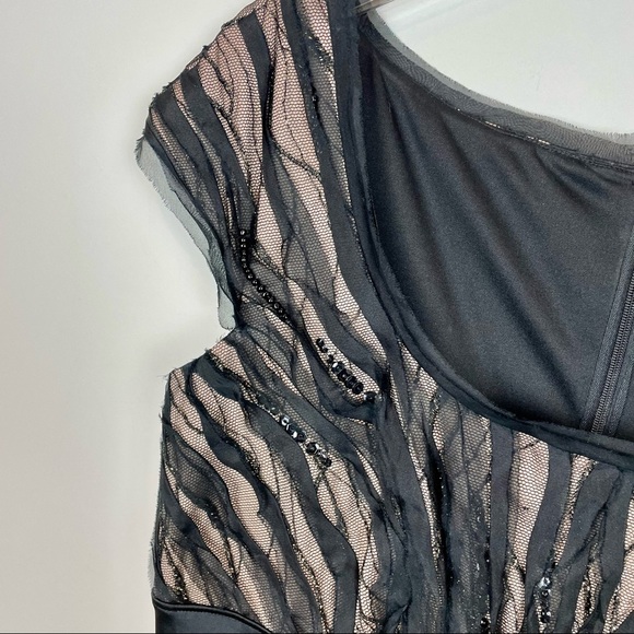 Tadashi Shoji Black MIDI Dress with Nude / Tan Embellished Top.  Size 12 - Picture 4 of 8